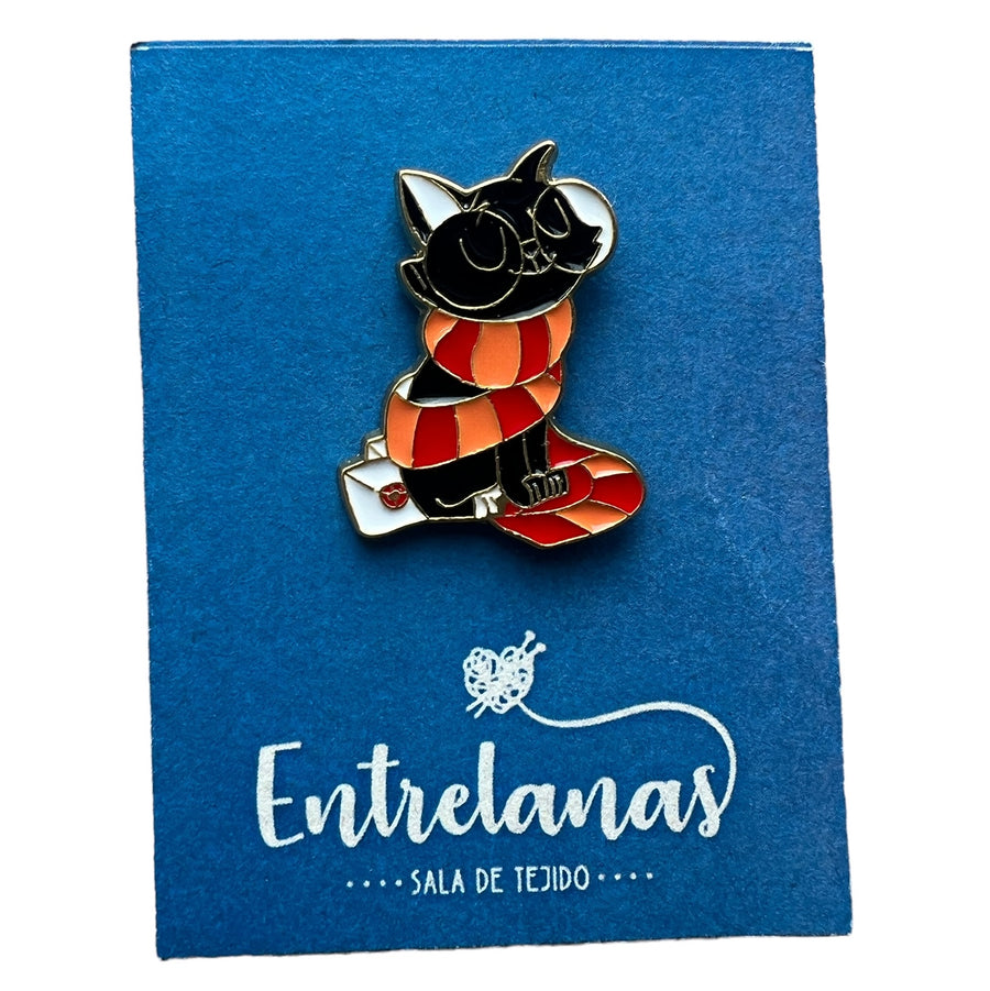 Pin decorativo Gato con Bufanda y Gafas