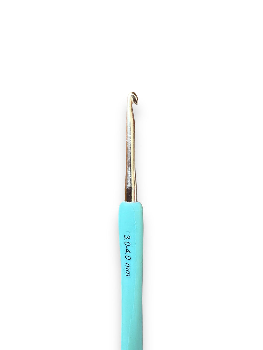 Aguja de crochet metálica con mango silicona doble servicio 3/4 mm