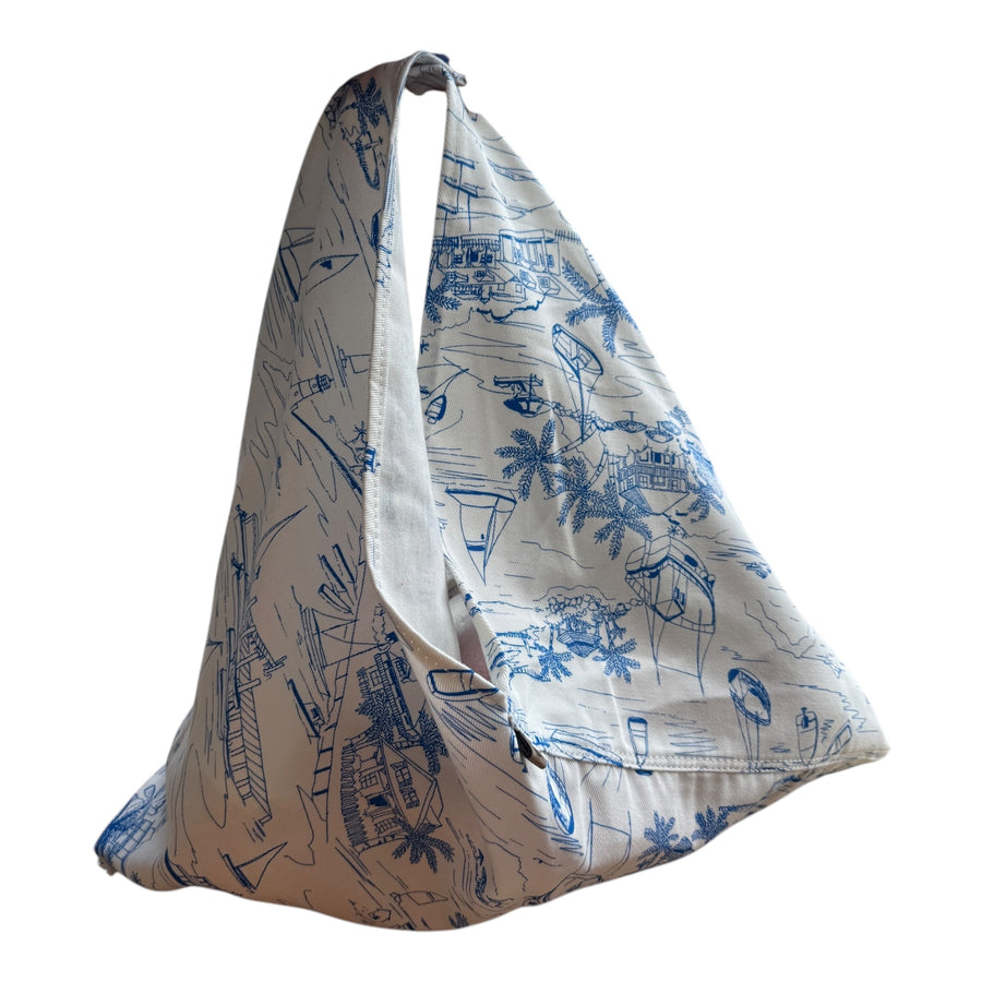 Bolsa Origami en Lona Estampada - Playa Azul Claro