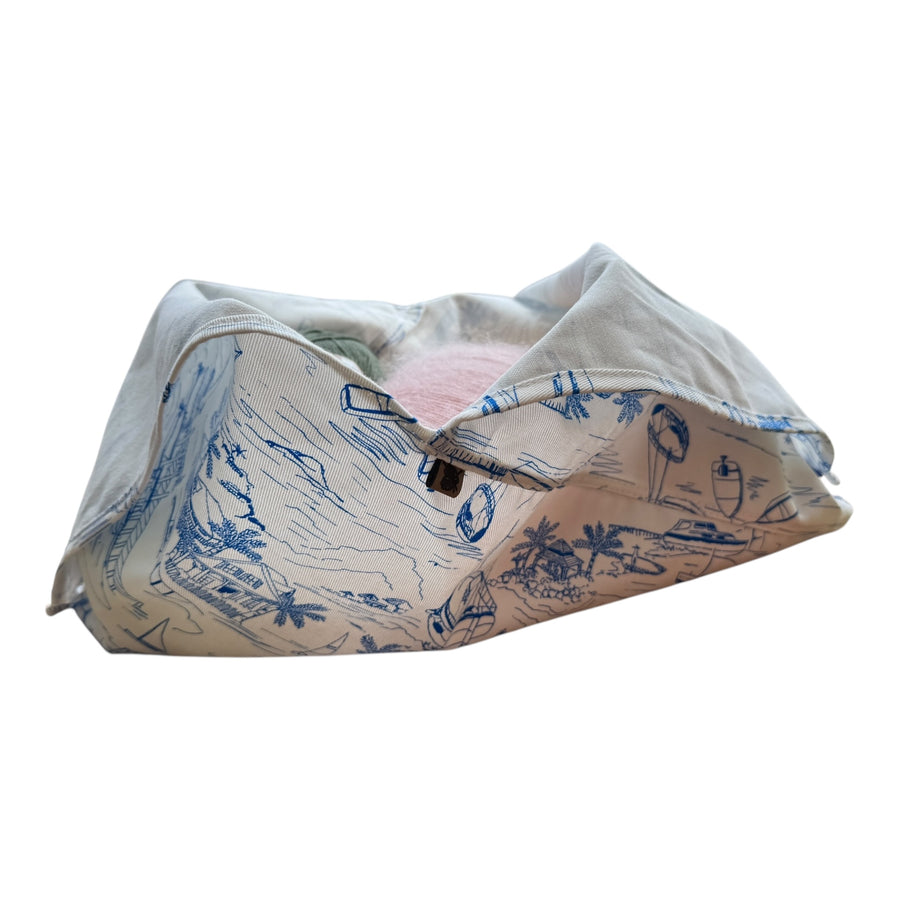 Bolsa Origami en Lona Estampada - Playa Azul Claro