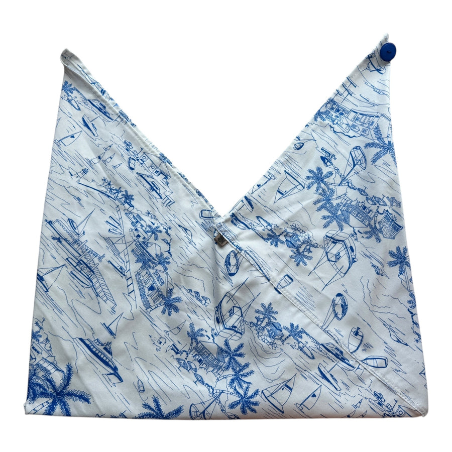 Bolsa Origami en Lona Estampada - Playa Azul Claro