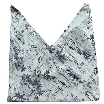 Bolsa Origami en Lona Estampada - Playa Azul Oscuro