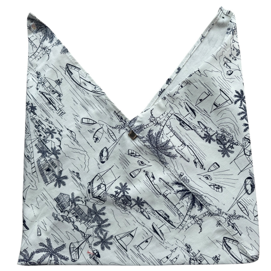 Bolsa Origami en Lona Estampada - Playa Azul Oscuro