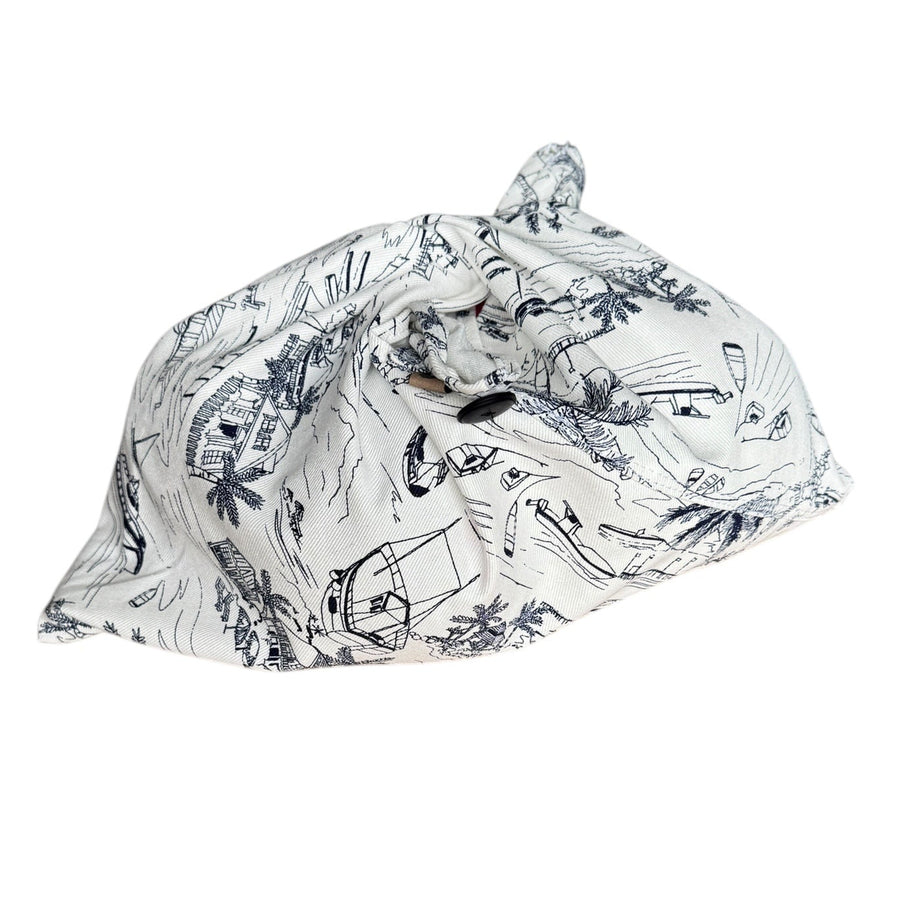 Bolsa Origami en Lona Estampada - Playa Azul Oscuro