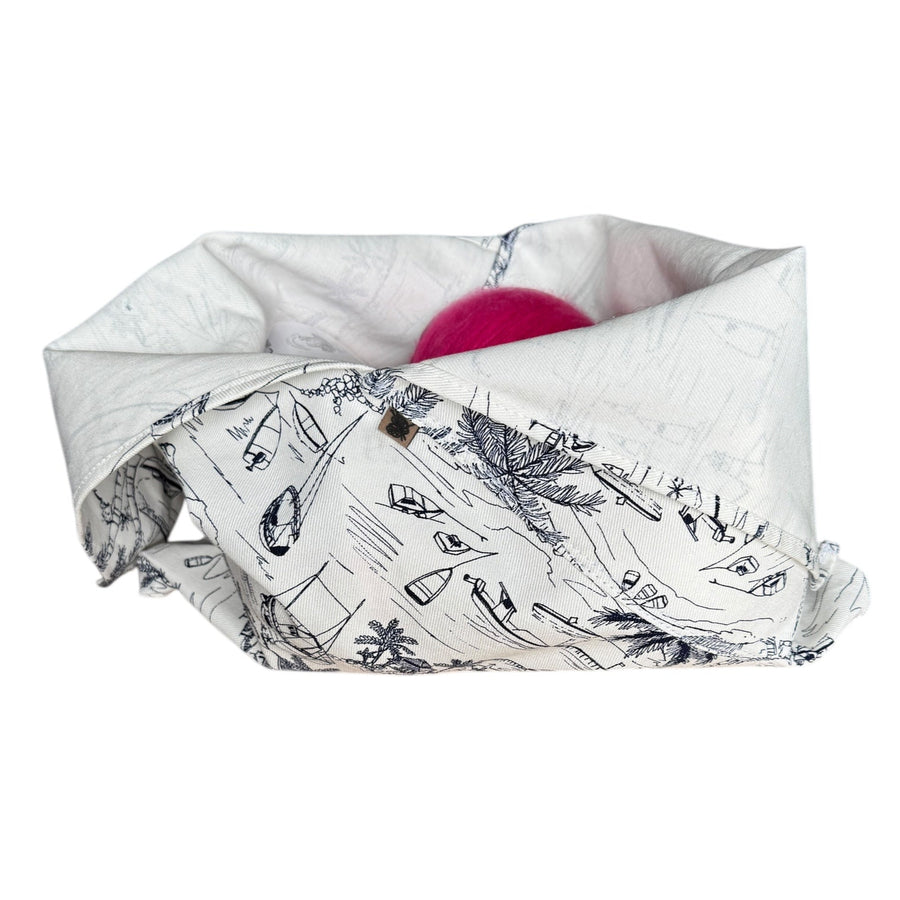 Bolsa Origami en Lona Estampada - Playa Azul Oscuro