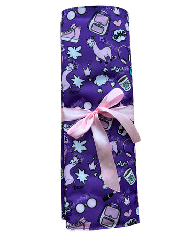 Estuche en Tela para Agujas de Punto (Tejer en Dos) Llama Morado Girl Boss