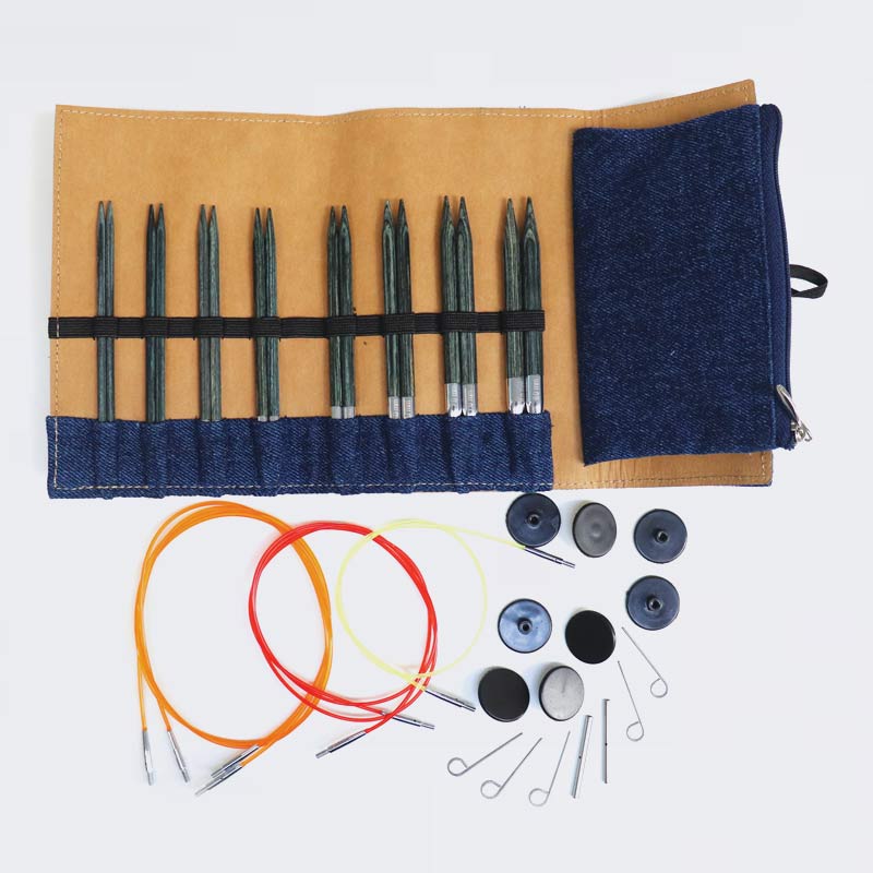 Kit de Agujas Circulares Intercambiables Knit Pro Madera Indigo Special Edition