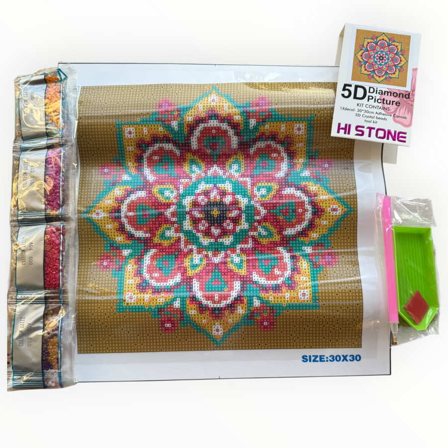 Kit de Pintura con Diamantes 5D - Diamond Paint - Mandala Flor - 30 x 30 cm