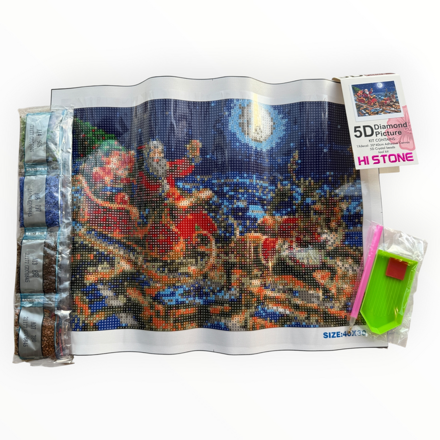 Kit de Pintura con Diamantes 5D - Diamond Paint - Navidad - Trineo de Santa - 30 x 40 cm