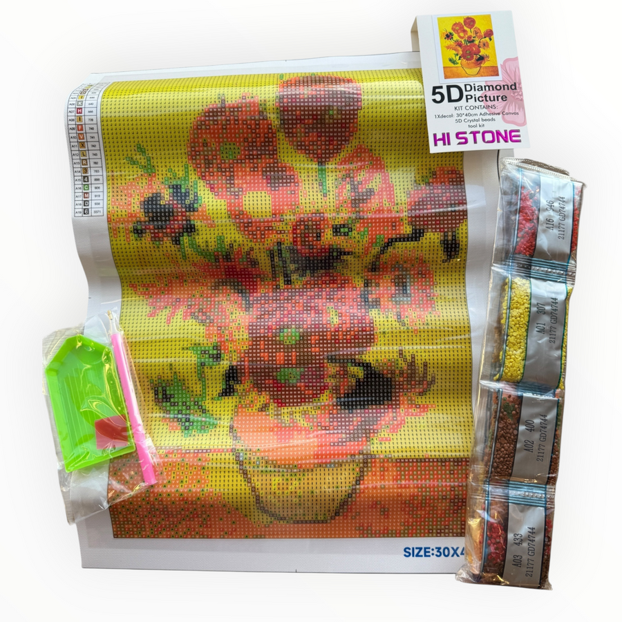 Kit de Pintura con Diamantes 5D - Diamond Paint - Van Gogh - Girasoles - 30 x 40 cm