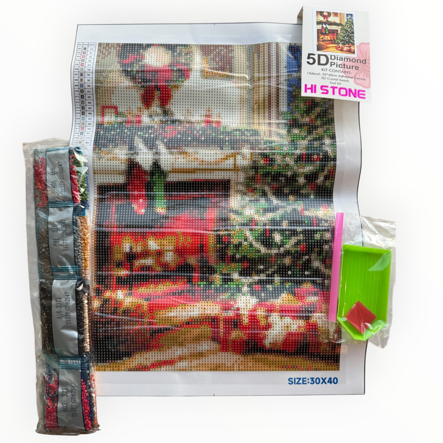 Kit de Pintura con Diamantes 5D - Diamond Paint - Navidad Chimenea - 30 x 40 cms