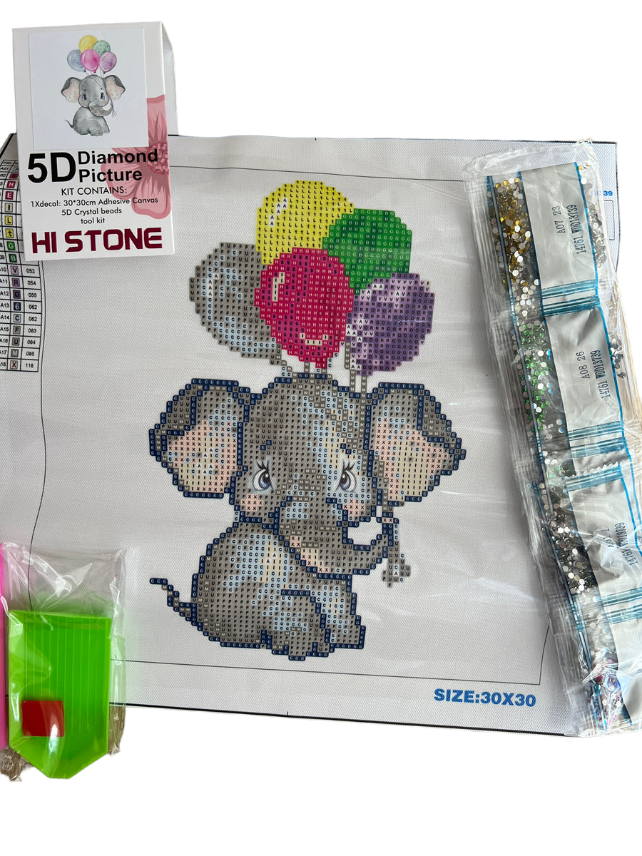 Kit de Pintura con Diamantes 5D - Diamond Paint - Elefante Bebe - 30 x 30 cms