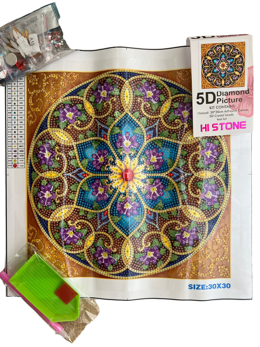 Kit de Pintura con Diamantes 5D - Diamond Paint - Mandala Amarillo - 30 x 30 cms