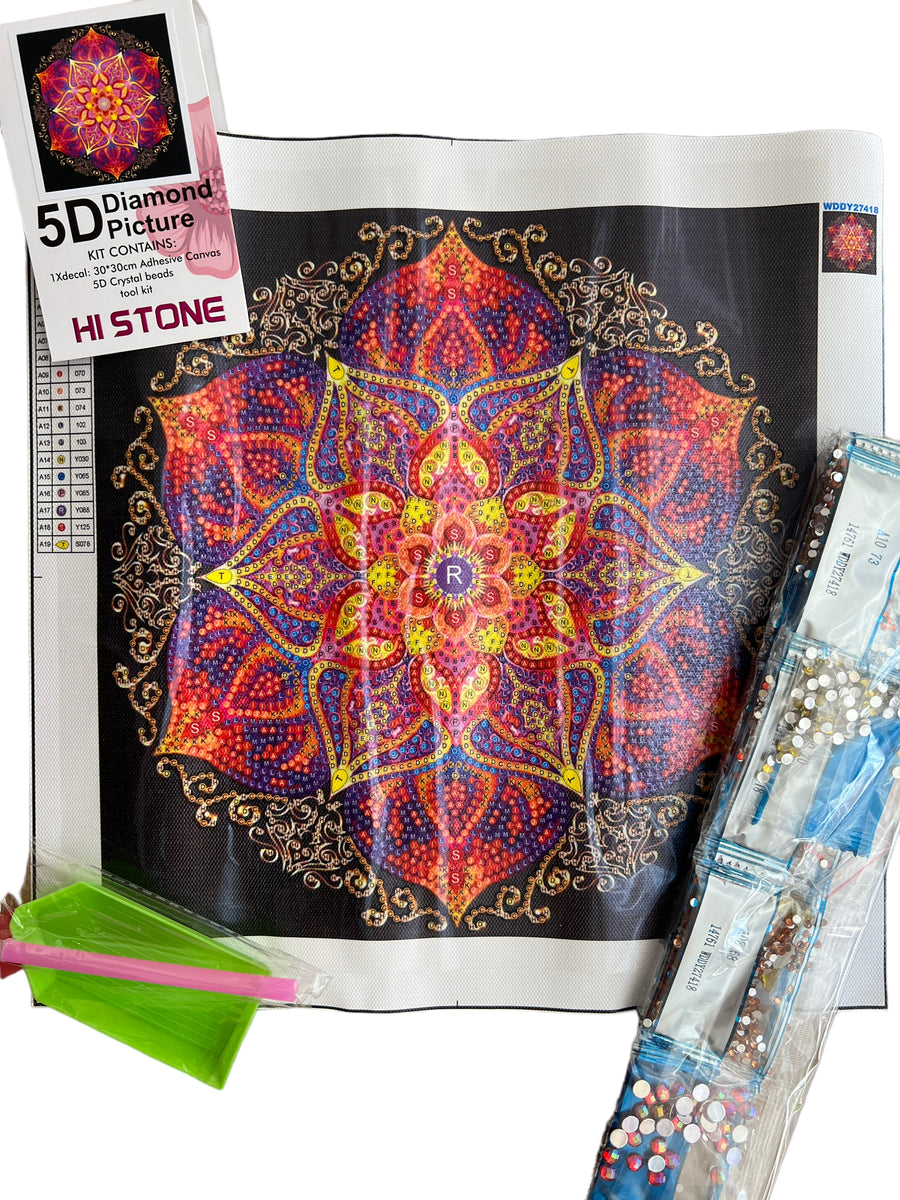 Kit de Pintura con Diamantes 5D - Diamond Paint - Mandala Fucsia - 30 x 30 cms