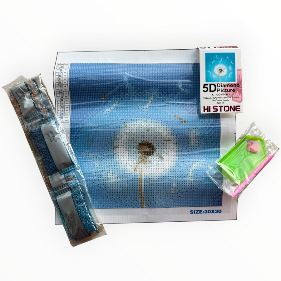 Kit de Pintura con Diamantes 5D - Diamond Paint - Diente de León - 30 x 30 cms