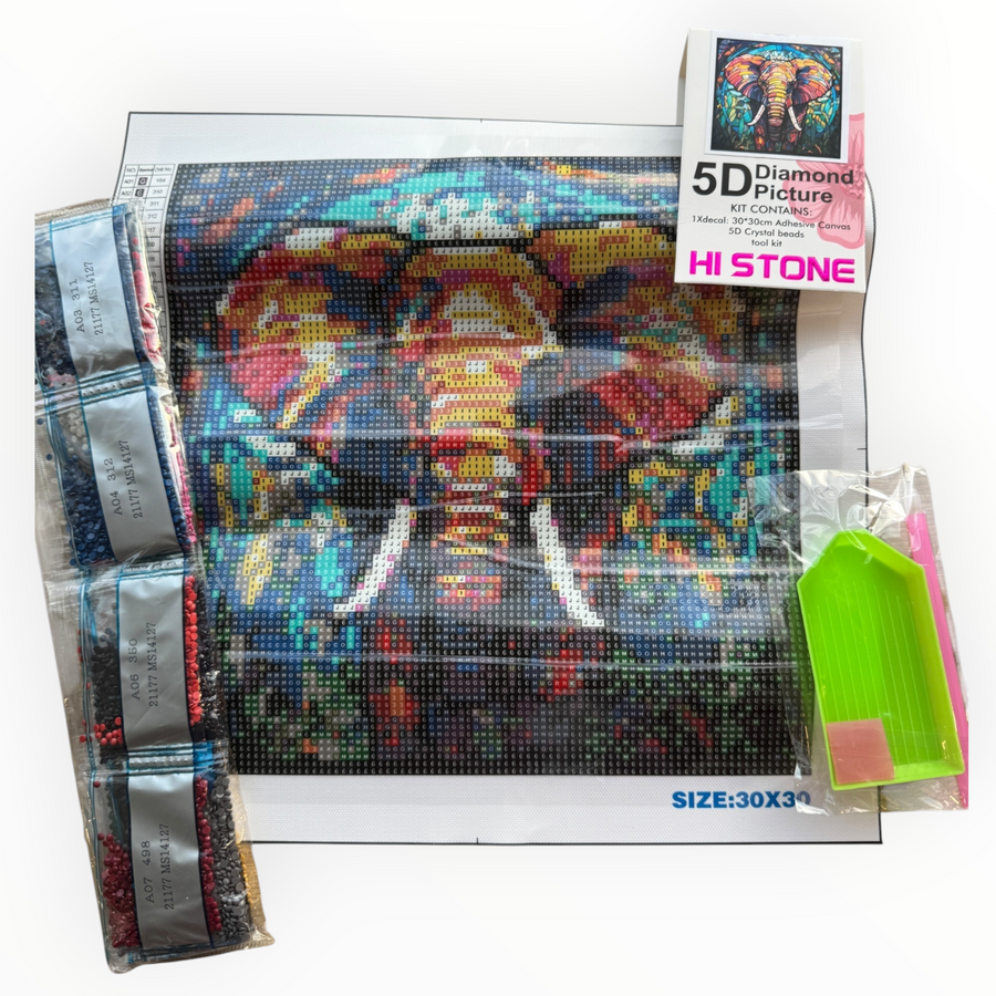 Kit de Pintura con Diamantes 5D - Diamond Paint - Elefante - 30 x 40 cms