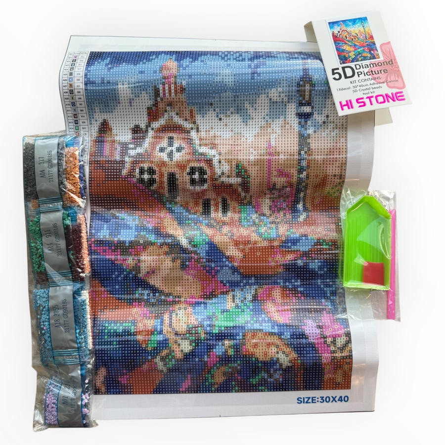Kit de Pintura con Diamantes 5D - Diamond Paint - Gaudi - Paisaje - 30 x 40 cms