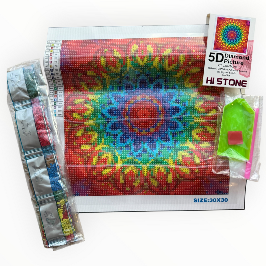 Kit de Pintura con Diamantes 5D - Diamond Paint - Mandala Colores - 30 x 30 cm