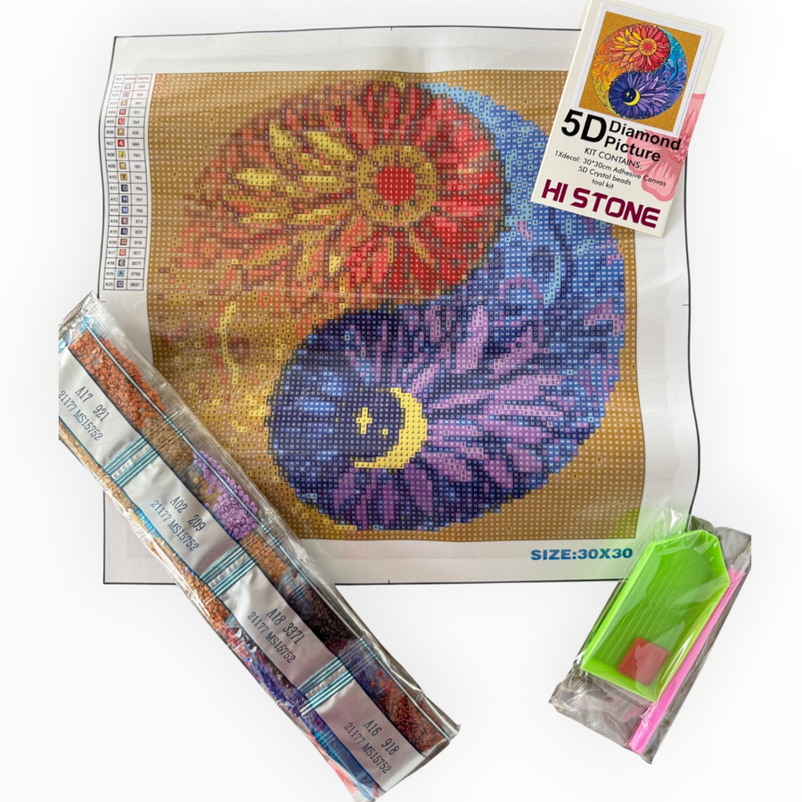 Kit de Pintura con Diamantes 5D - Diamond Paint - Mandala Ying Yang - 30 x 30 cm