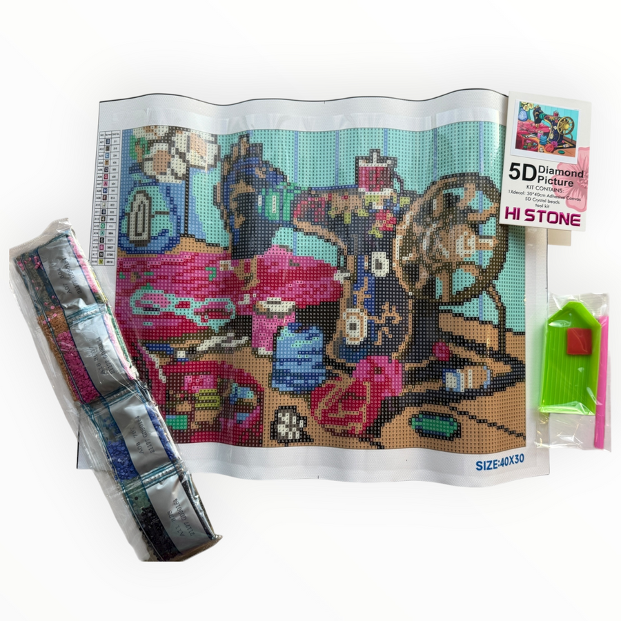 Kit de Pintura con Diamantes 5D - Diamond Paint - Maquina de Coser - 30 x 40 cm