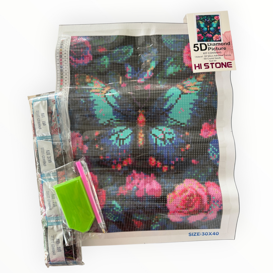 Kit de Pintura con Diamantes 5D - Diamond Paint - Mariposa - 30 x 40 cm