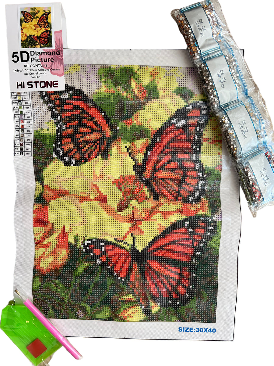 Kit de Pintura con Diamantes 5D - Diamond Paint - Mariposa Monarca - 30 x 40 cms