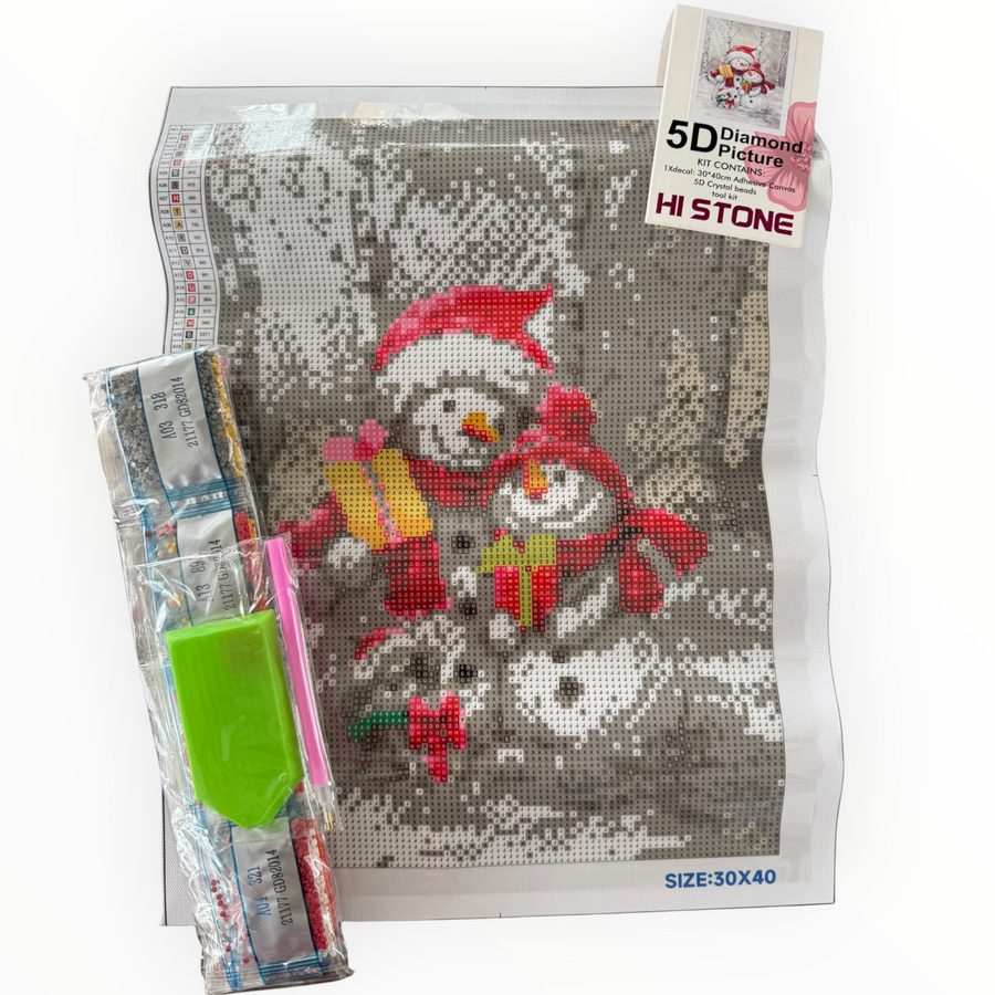 Kit de Pintura con Diamantes 5D - Diamond Paint - Navidad - Muñecos de Nieve - 30 x 40 cm