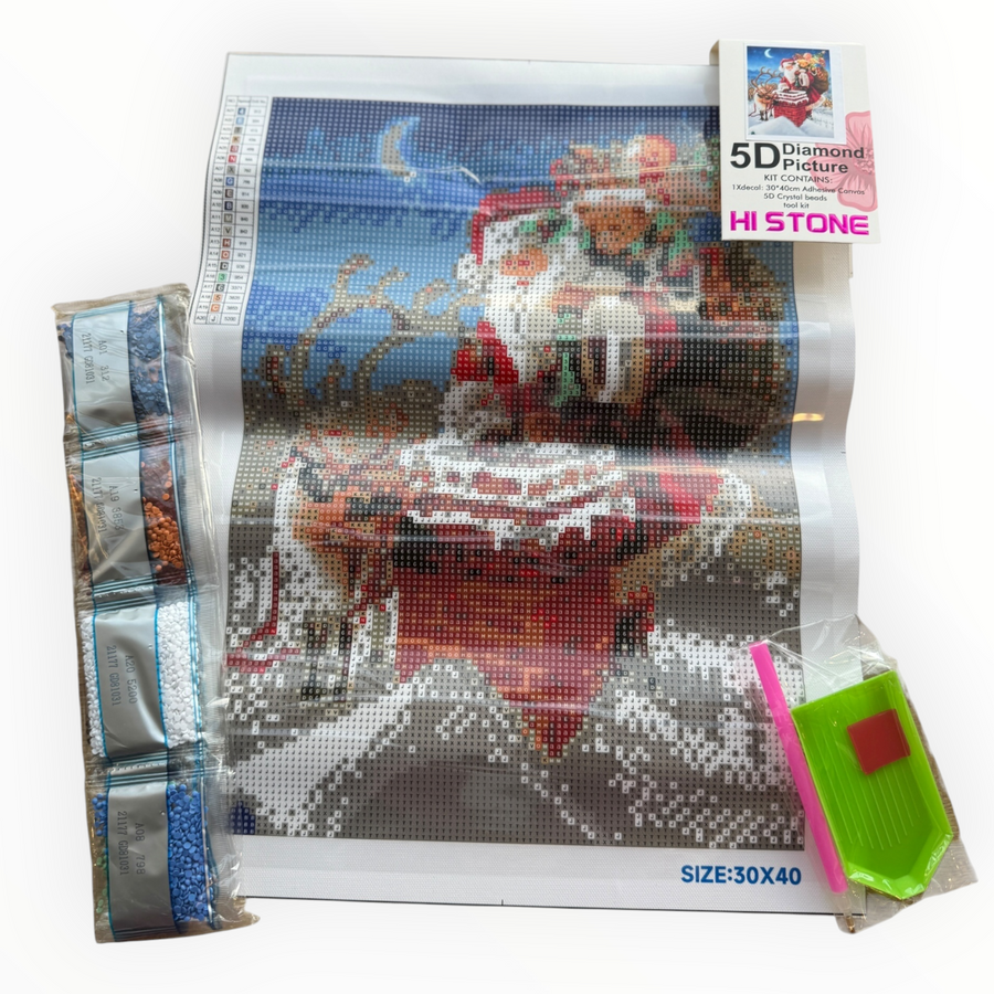 Kit de Pintura con Diamantes 5D - Diamond Paint - Navidad -  Santa Entrando Chimenea - 30 x 40 cm