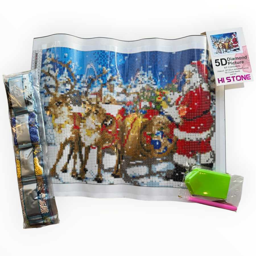 Kit de Pintura con Diamantes 5D - Diamond Paint - Navidad - Santa Trineo - 30 x 40 cm