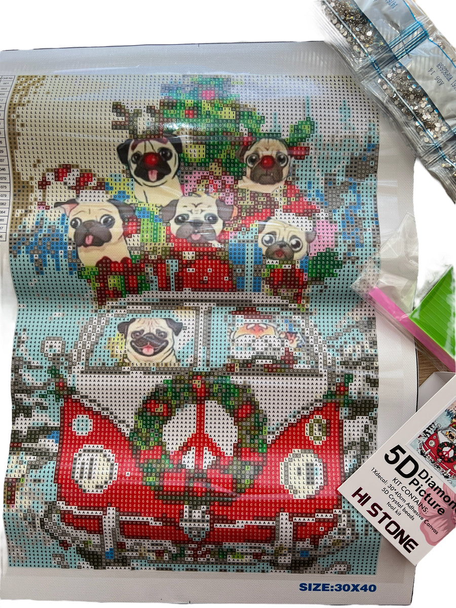 Kit de Pintura con Diamantes 5D - Diamond Paint - Navidad Perruna - 40 x 30 cms