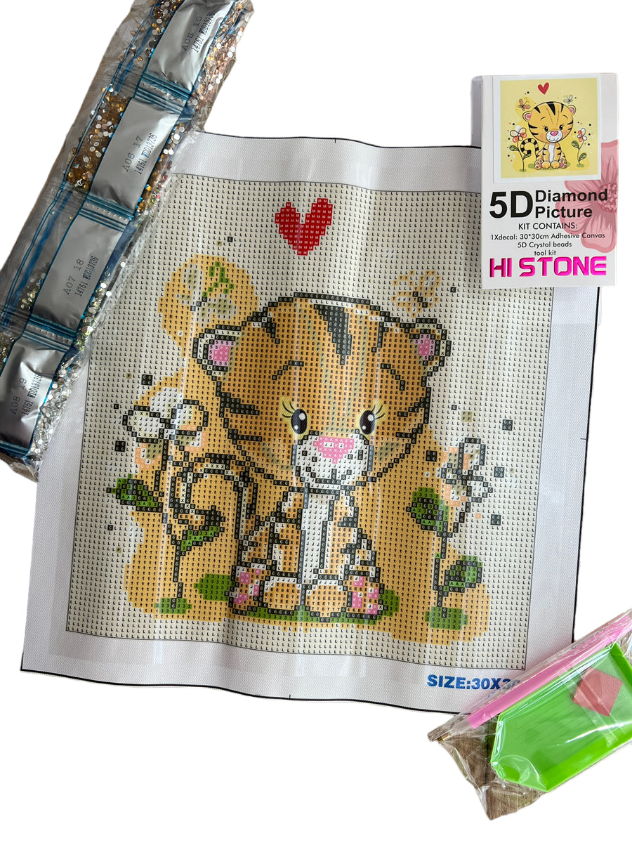 Kit de Pintura con Diamantes 5D - Diamond Paint - Tigre Bebe - 30 x 30 cms