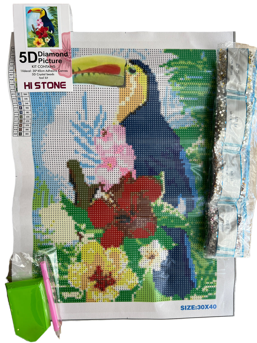 Kit de Pintura con Diamantes 5D - Diamond Paint - Tucan - 40 x 30 cms