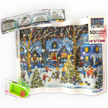 Kit de Pintura con Diamantes 5D - Diamond Paint - Navidad - Villa Navideña - 30 x 40 cm