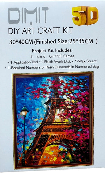 Kit de Pintura con Diamantes 5D - Diamond Paint - Torre Eiffel Paris - 30 x 40 cms