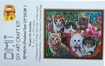 Kit de Pintura con Diamantes 5D - Diamond Paint - Gatos con Flores - 30 x 40 cms