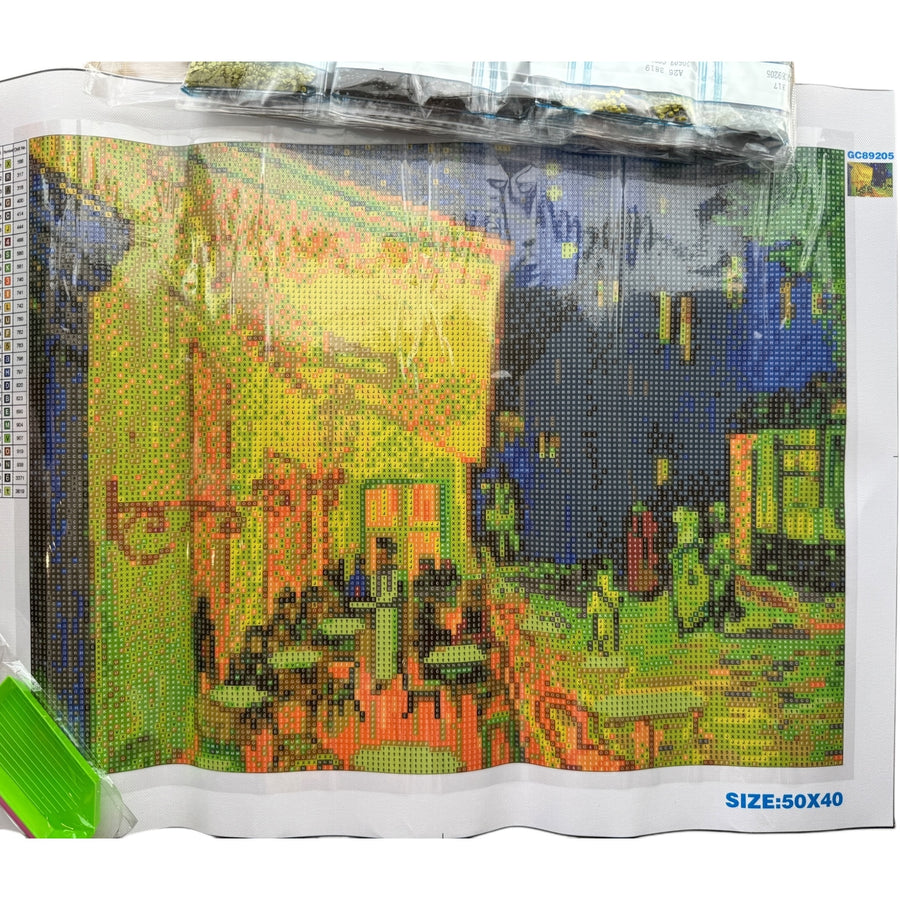 Kit de Pintura con Diamantes 5D - Diamond Paint - Terraza de Cafe en la Noche - Van Gogh - 50 x 40 cms