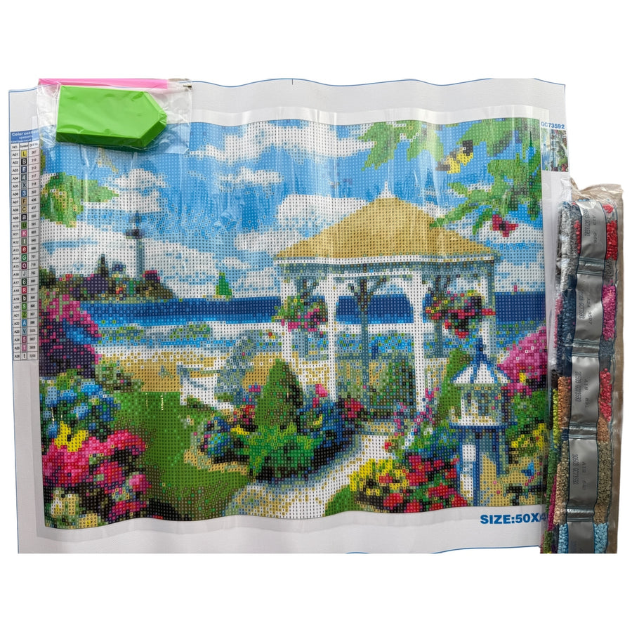 Kit de Pintura con Diamantes 5D - Diamond Paint - Kiosko Mar - 50 x 40 cms