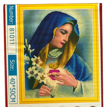 Kit de Pintura con Diamantes 5D - Diamond Paint - Corazon Inmaculado de la Virgen Maria - 50 x 40 cms