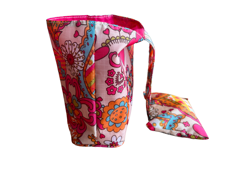 Bolsa Canguro Auxiliar Estampado Flor y Corazon Rosado