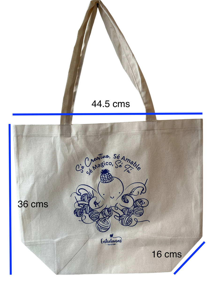 Bolsa tipo Tote para Cargar tus proyectos Entrelanas Sala de Tejido