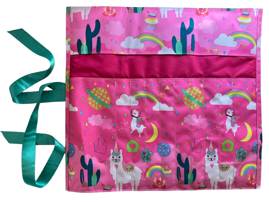 Estuche en Tela para Agujas de Tejer en Dos Rosado Llama