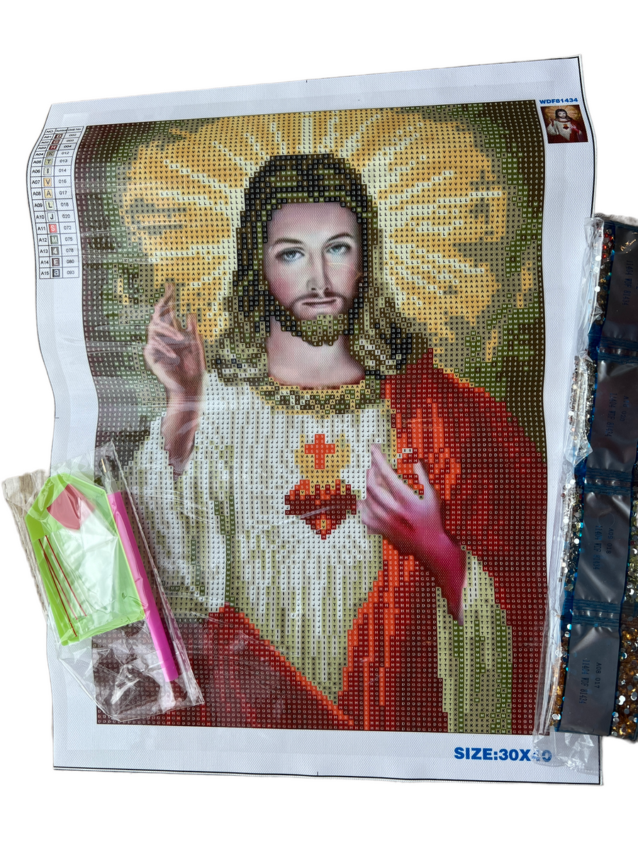 Kit de Pintura con Diamantes 5D - Diamond Paint - Corazon de Jesus