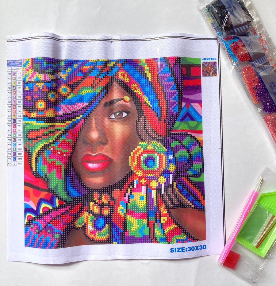 Kit de Pintura con Diamantes 5D - Diamond Paint - Africana - 30 x 40 cms