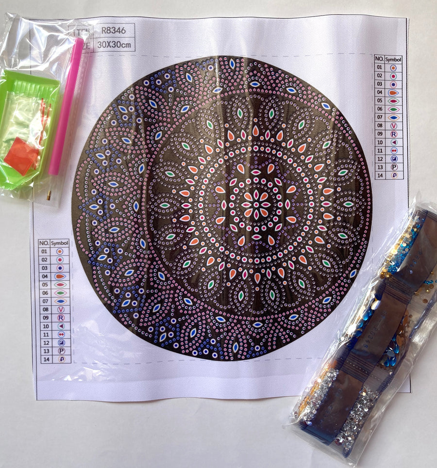 Kit de Pintura con Diamantes 5D - Diamond Paint - Mandala Sol Luna - 30 x 30 cms