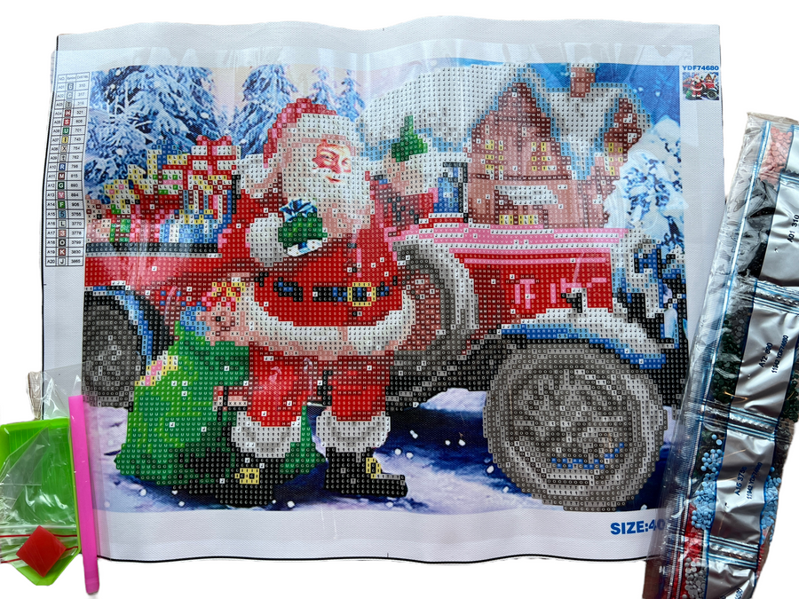 Kit de Pintura con Diamantes 5D - Diamond Paint - Carro Papa Noel - 30 x 40 cms