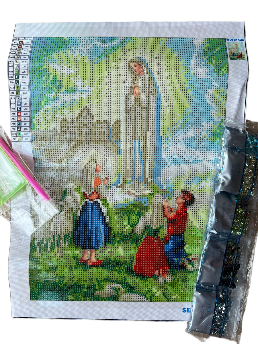 Kit de Pintura con Diamantes 5D - Diamond Paint - Virgen de Fatima - 30 x 40 cms