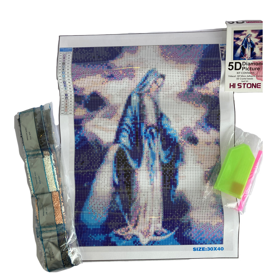 Kit de Pintura con Diamantes 5D - Diamond Paint - Virgen Milagrosa - 30 x 40 cms